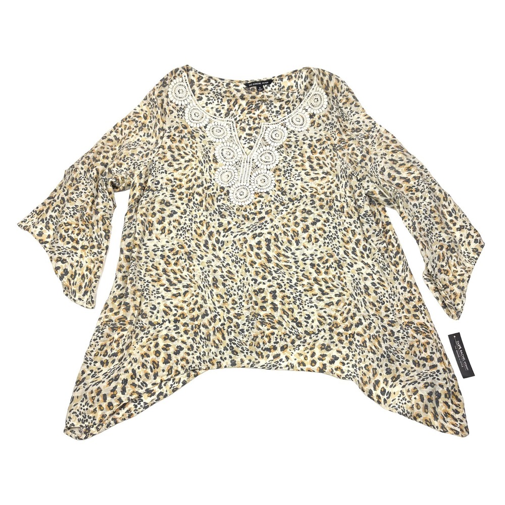 NWT Zac & Rachel Animal Print Tunic Top Blouse Womens Sz 1X Tan Black Cheetah